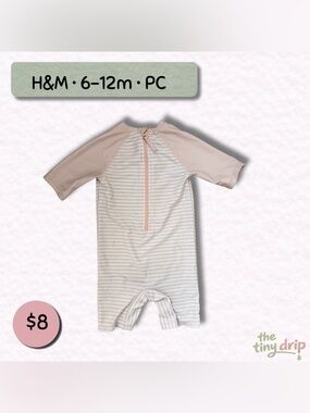 H&M Pink and White Striped Kids Swim Romper (Size 6-12m)